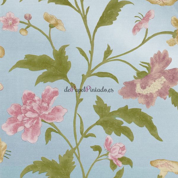 Papel Pintado LITTLE GREENE ARCHIVE TRAILS CHINA ROSE - BLUE LUSTRE-1