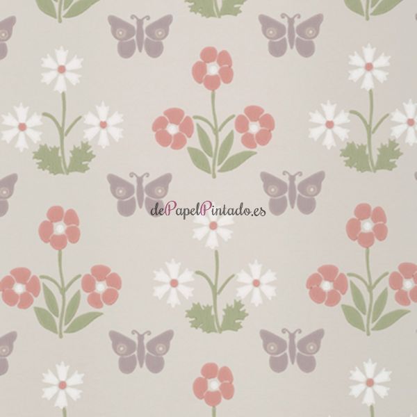 Papel Pintado LITTLE GREENE NATIONAL TRUST PAPERS IV BURGES BUTTERFLY - FRENCH GREY-1