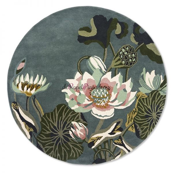 Alfombra WEDGWOOD LANA Y VISCOSA WATERLILY ROUND MIDNIGHT POND 15-1